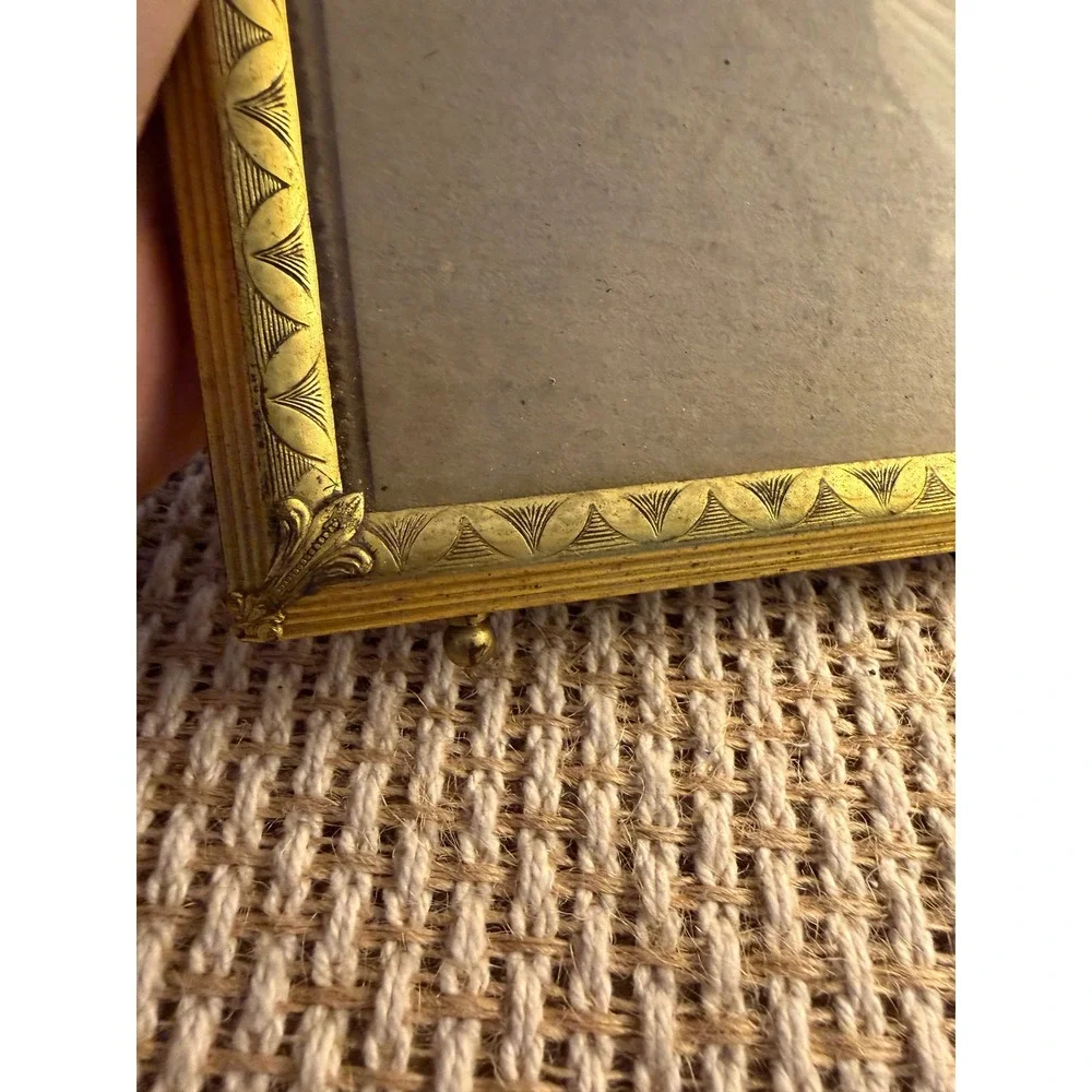 Vintage Art Deco Gold Toned Footed 8x10 Picture Frame Floral Corner Detail